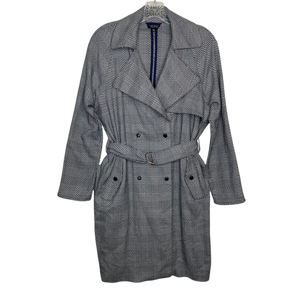 TopShop US Size 6 Navy Blue Houndstooth Alternating Designs Trench Coat Romania